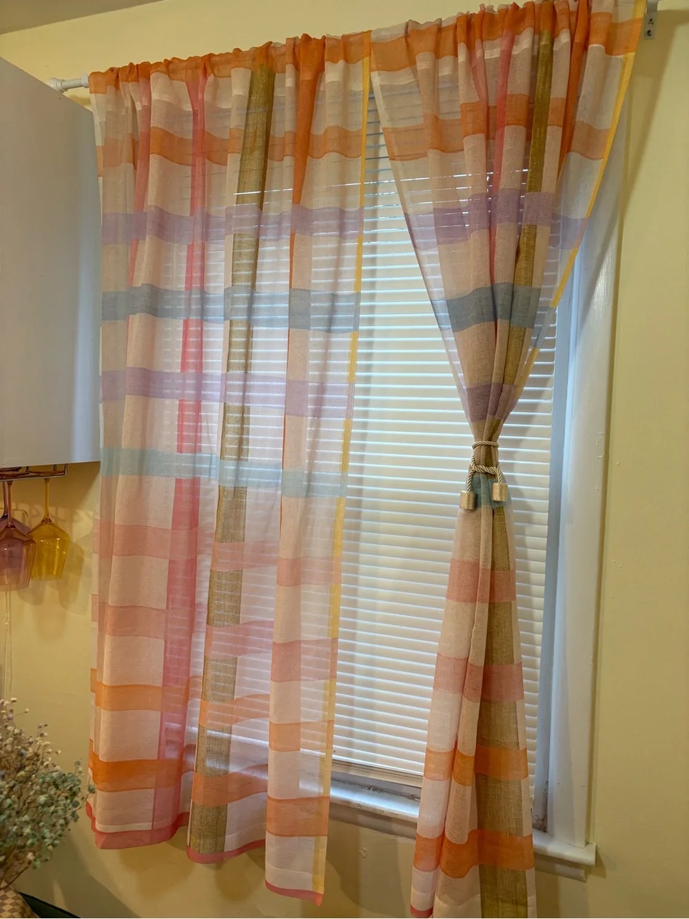 Pastel Plaid Sheer Kitchen Curtains- Society 6